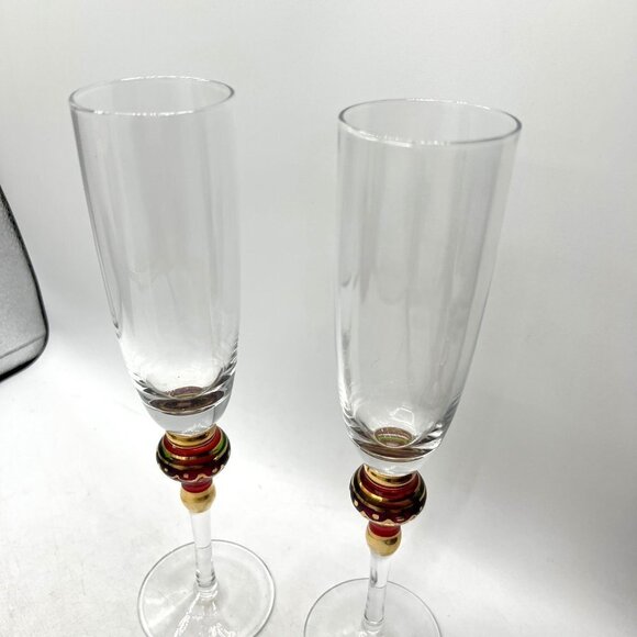 World Market Set of 2 Multicolor Gold Bulb Stem Moroccan Style 10.5” Wine Glasse - Picture 5 of 8